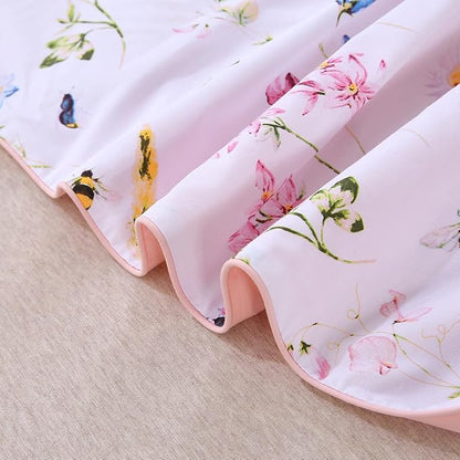 URBONUR Floral Duvet Cover Set King Size Pink 3 Piece Spring Garden Flowers Bee Print Duvet Covers for Girls Women Soft Microfiber Bedding Set