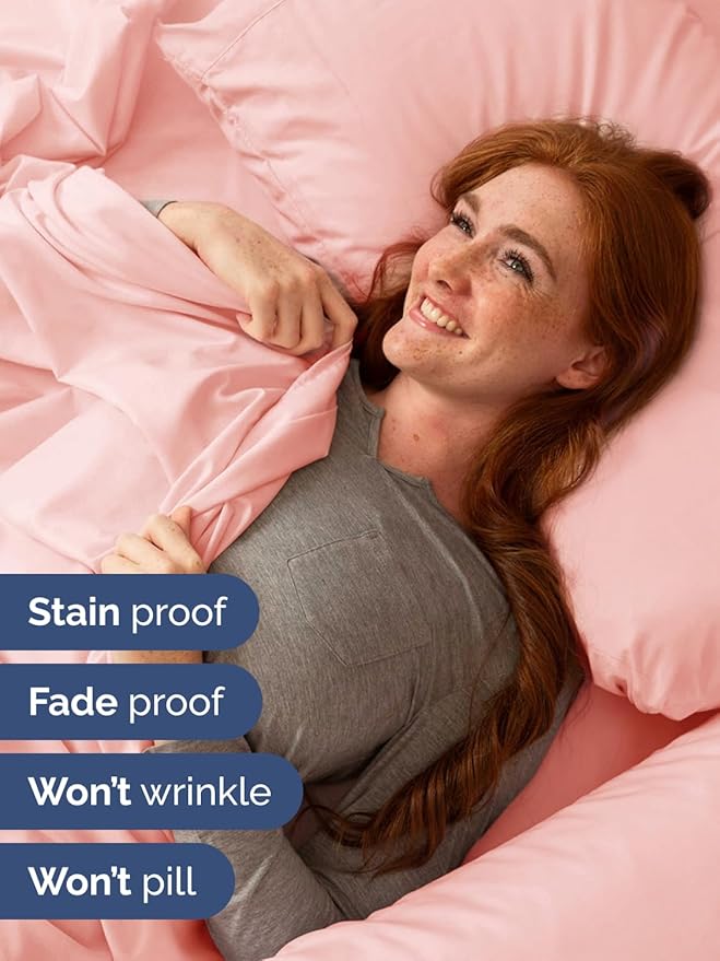 Extra Deep Twin XL Sheet Set - 4 Piece Breathable and Cooling Sheets - Hotel Luxury Bed Sheets Set - Easy Fit - Soft, Wrinkle Free and Comfy Sheets Set - Baby Pink Sheet Set with Extra Deep Pockets