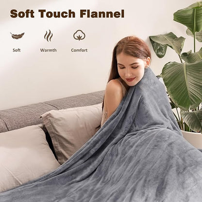 Electric Blanket King with Dual Control-100 x90 Soft Flannel Heating Blanket, 9 Heat Levels & 10 Hours Auto Off Heated Blanket, Fast Heating Electric Throw, Machine Washable- Grey