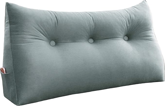 WOWMAX Triangular Headboard Pillow Twin Bed Wedge Pillow for Headboard Large Bolster Pillow for Bed Wedge Pillow Headboard Daybed Pillows with Removable Cover, Velvet (100% Cotton), Gray