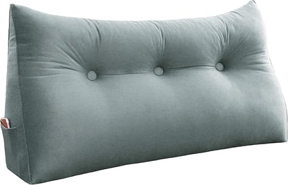 WOWMAX Triangular Headboard Pillow Twin Bed Wedge Pillow for Headboard Large Bolster Pillow for Bed Wedge Pillow Headboard Daybed Pillows with Removable Cover, Velvet (100% Cotton), Gray