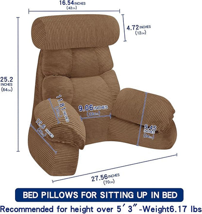 FXXUDVNIIN Back Pillow for Bed Sitting Up: Reading Pillow with 9.4" Height Armrest-Bed Pillow for Sitting up & TV Pillows for, Play Games, Working & Relaxing, Comfort Support for TV/Reading