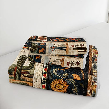 Western Wrangler Brown Horses Quilts Bedding Queen 3Pcs Chic Desert Scenery Cactus Bed Set Wild Plant Flower Pattern Bedspread Coverlet with 2 Pillowcases for Kid Boy Girl Teen Adult Room Decor