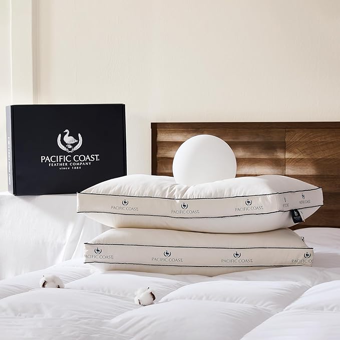 Pacific Coast Goose Feather and Down Bed Pillows for Side and Back Sleepers, King Size Set of 2, 100% Organic Cotton Cover, Firm Pillows, Gusseted Pillows of Hotel Collection