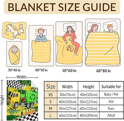 Blanket for Boys, Personalized Garbage Truck Throw Blanket Gifts for Kids Boys Age 4-6, 40"x50" Cute Custom Flannel Blankets Gift for Son Cars Lovers Lightweight Throws for Couch Sofa Bed Decor