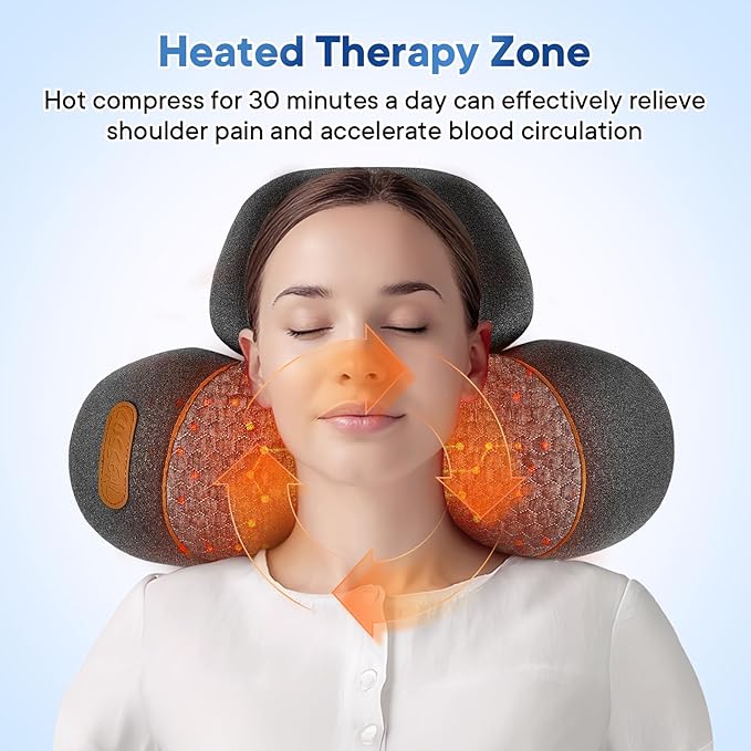 3- in -1 Rechargeable Neck Massage Pillow - Neck Massager, Relieves Deep Tissue Pain in The Neck, Has Massage Heating and Traction Functions, Camel Hump Corrector (Light Gray)