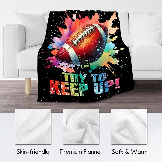 Football Blanket, Football Gifts for Boys Men Adults, Lightweight Flannel Throw Blankets for Team Player, Sport Theme Throws Boys Room Decor for Bed Living Room (Colorful, 60x80 Inch)