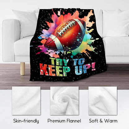 Football Blanket, Football Gifts for Boys Men Adults, Lightweight Flannel Throw Blankets for Team Player, Sport Theme Throws Boys Room Decor for Bed Living Room (Colorful, 60x80 Inch)