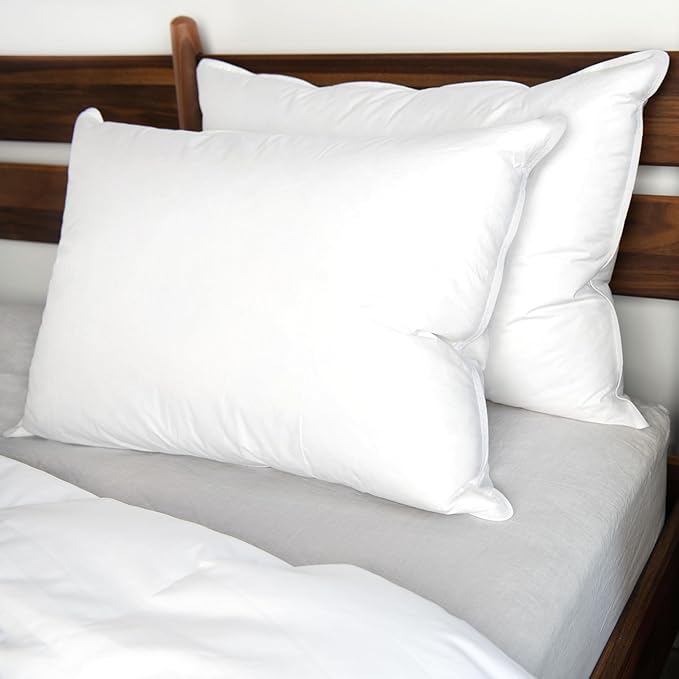 Bokser Home White Duck Feather & Down Bed Pillows – King Size (U.S. Standard), 2 Pack, Firm Support, Luxury Hotel-Style Sleeping Pillows