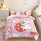 QOOMO Strawberry Rabbit Comforter Set for Kids Teens Girls Women,Pink Bunny Kids Comforter,1 Comforter with 2 Pillowcase, Microfiber 3 Piece Bedding Set,for All Seasons(Pink，Twin Size)