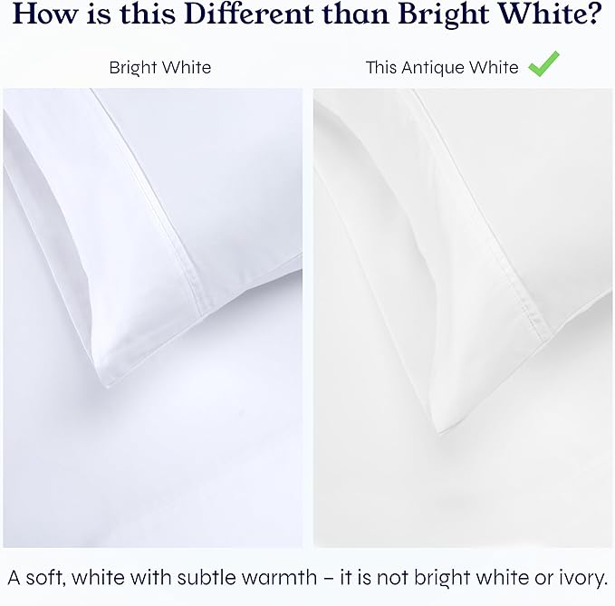 California Design Den 2-Pack 100% Cotton King Size Sheets Set 400 Thread Count Sateen - Soft and Breathable Sheets, 2 Sets of Deep Pocket Bed Sheets - Antique White