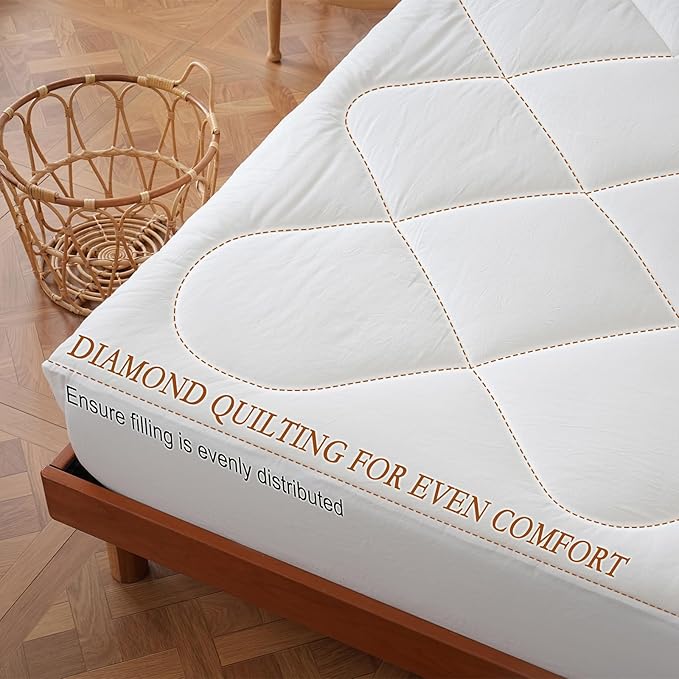 YOUR MOON Natural Wool Mattress Pad Full Size – 500GSM Organic Australian Wool Mattress Topper, Quilted Fitted Mattress Bed Cover with 16" Deep Pocket, Hypoallergenic Cotton Cover (White)