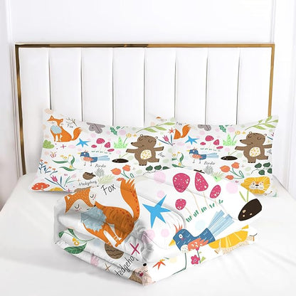 Comforter Set Cartoon Animals: King Size Cute Bedding Sets for Women Adult Teens Girls Kawaii Bedroom Fox Bear Lion Flowers Soft Quilt Bed Set 1 Comforter & 2 Pillowcases