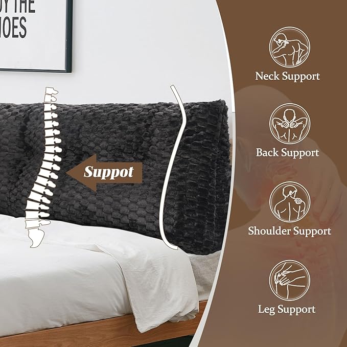 Large Headboard Wedge Pillow, Bed Rest Reading Pillow, Back Support Long Pillow, Bed Bolster Rest Reading Pillow with Removable Cover (Black, King:76 * 20 * 8Inches)