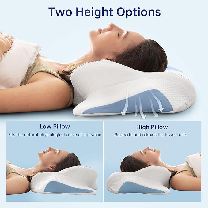 Cervical Neck Pillow, Ergonomic Memory Foam Pillow - Orthopedic Design for Side, Back, and Stomach Sleepers (Blue, 26''x15.76''x5.52'')