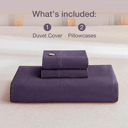 JELLYMONI Cotton Duvet Cover Cal King Size - Purple Comforter Cover with Button 100% Washed Cotton 3PCS Breathable Soft Solid Bedding Set Duvet Cover 104×98in & 2 Pillowcases (NO Comforter)