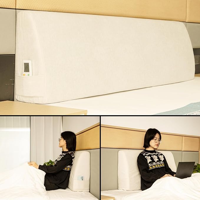 Headboard Wedge Pillow California King Headboard Pillow Memory Foam Reading Pillow Large Headboard Back Cushions for Bed Rest Beige