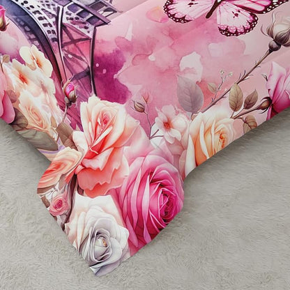 Paris Eiffel Tower Comforter 3Pcs Butterfly Bedding Twin Tie-Dyed Rose Star Bedding Set for Kid Teen Girl Boy Adult Bed Decor Colorful Flora Quilt with 1 Comforter and 2 Pillowcases
