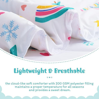 JSD Christmas Kids Comforter Set Full Size, 3 Piece Rainbow Tree Holiday Microfiber Bedding for Boys Girls Lightweight Machine Washable