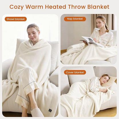 Heated Throw Blanket Electric Blanket with Built-in Button Controller 50"x60" One-Touch Ultra Cozy Soft Warm Heating Electric Blanket with 4 Heat Levels & 4 Hours Auto-Off Overheat Protection