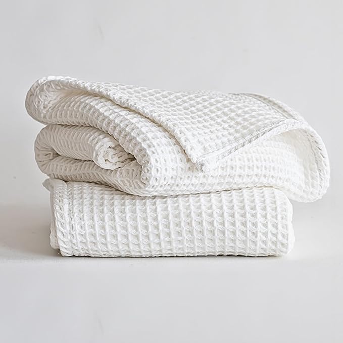 Premium Waffle Blanket Twin Size White - Luxury, Pure 100% Turkish Cotton, Light and Airy Waffle Weave All-Season Quilt - Luxury Decorative Bedspread (White, Twin 63" x 91" Inch)