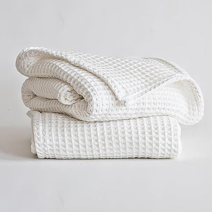 Premium Waffle Blanket Twin Size White - Luxury, Pure 100% Turkish Cotton, Light and Airy Waffle Weave All-Season Quilt - Luxury Decorative Bedspread (White, Twin 63" x 91" Inch)
