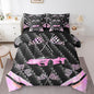 Feelyou Pink Race Car 7 Piece Bedding Set Twin Size Extreme Sports Comforter Set with Sheets for Kids Teens Adult Fast and Furious Bed in a Bag Dazzling Flag Bed Set