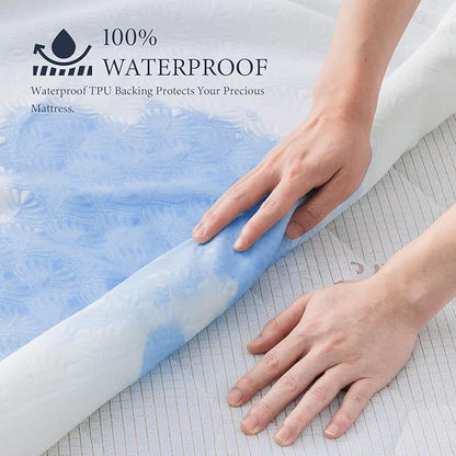 Waterproof Mattress Protector 1 Pillowcase 20''x28'', Twin Mattress Pad, Deep Stretchable Pocket Bed Cover, Machine Washable Soft Breathable Noiseless Mattress Protection