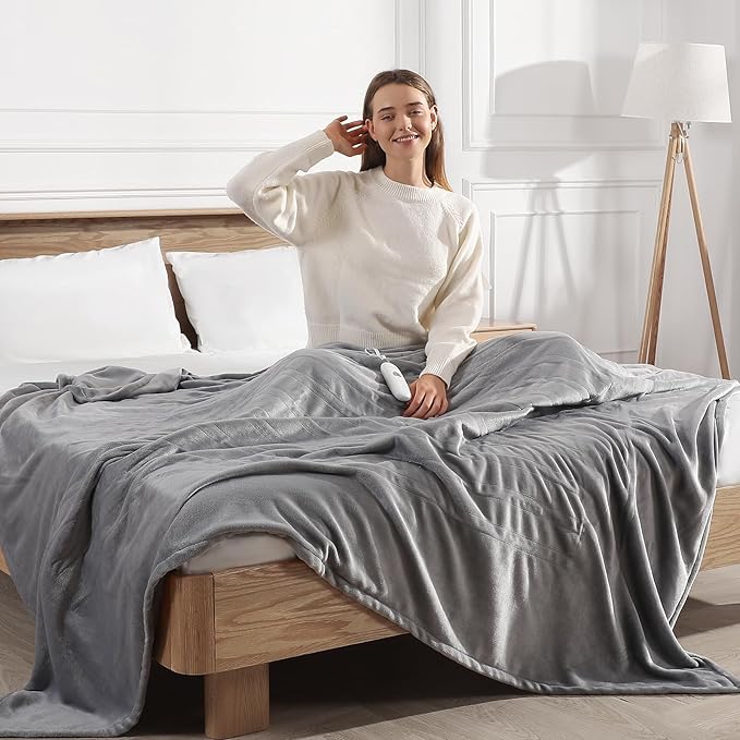 Electric Blanket Heated Blanket Full Size with 5 Heat Levels & 10 Hrs Timer, Premium Cozy Double Flannel Heating Blanket, Fast Heating & Overheating Protection, Grandma Birthday Gifts(Subtle Grey)