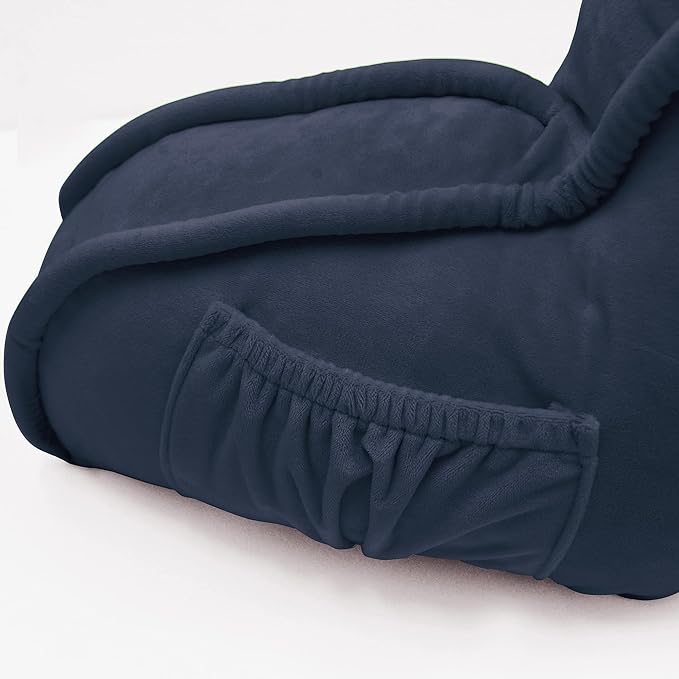 Super Soft Velvety Backrest Reading Bed Rest Pillow with Arms and Pockets 18" H for Sitting in Bed Couch Sofa, Back Support Wedge Cushion with Removable Cover, 20" x 18" x17", Navy