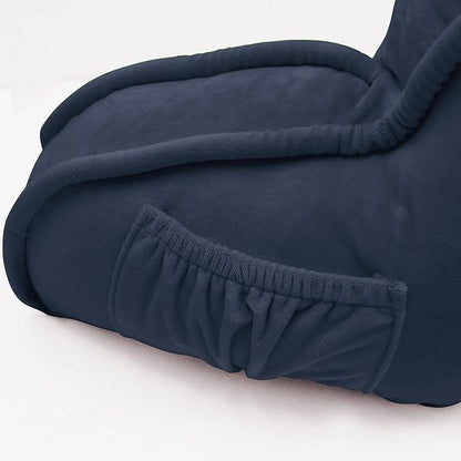 Super Soft Velvety Backrest Reading Bed Rest Pillow with Arms and Pockets 18" H for Sitting in Bed Couch Sofa, Back Support Wedge Cushion with Removable Cover, 20" x 18" x17", Navy