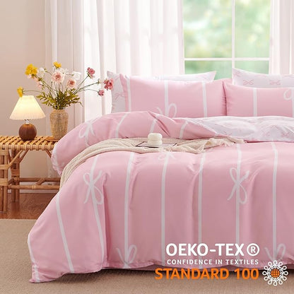 Pink Bow Duvet Cover Twin Coquette Bedding Set for Girls Kids Cute Princess Style Bowknot Bedding Ultra Soft Microfiber Duvet Cover Set with 1 Pillowcase(No Comforter)