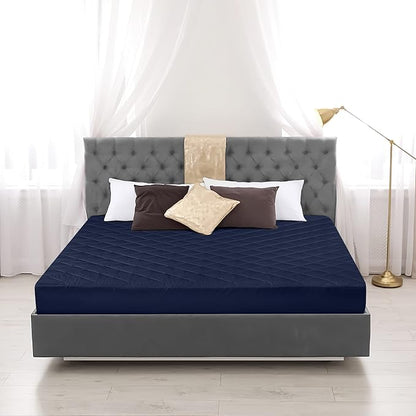 Utopia Bedding Quilted Fitted Mattress Pad, Queen Size, Elastic Fitted Mattress Topper Protector and Cover with Deep Pocket Stretches up to 16 Inches, Machine Washable (Navy)