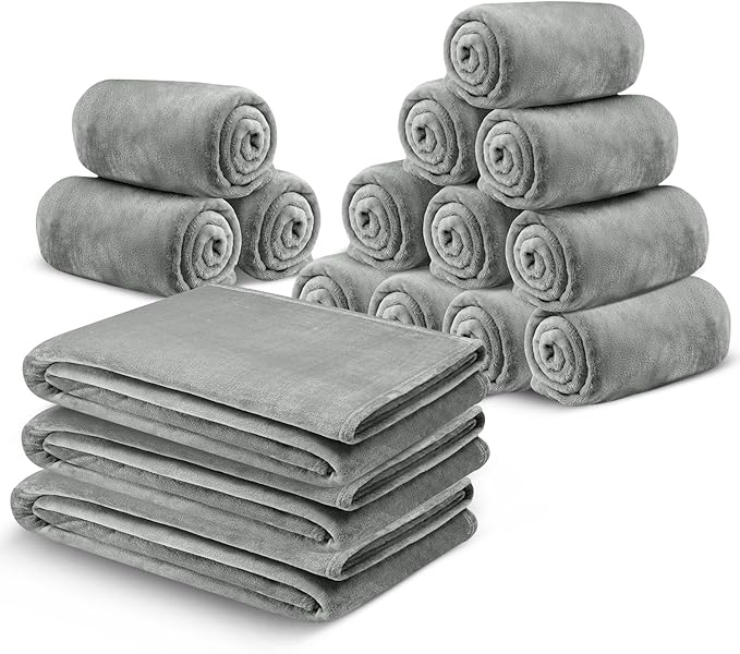 IR Imperial Rooms Fleece Blanket 16 Pack - Super Soft Fluffy Light Grey Throw Blanket for Sofa and Bed - Warm and Cozy Lightweight 400 GSM Microfiber Bed Throws Blankets, 50x60 Inches (Throw/Travel)