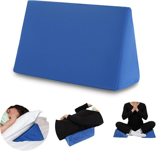 Small Wedge Pillow, Wedge Pillow for Bed Sores, Positioning Pillow, Positioning Wedge, Mini Pillow for Laptop and Yoga, Small Foam Wedge for Chair (1 Unit, Blue)