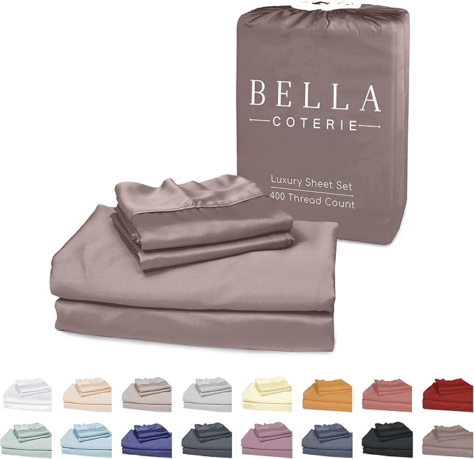 Bella Coterie Luxury Bamboo Viscose Split King Size Sheet Set | 2 Fitted Sheets for Sleep Number & Adjustable Beds | 100% Organically Grown | Cooling & Ultra Soft | 18” Deep Pocket [Mocha]