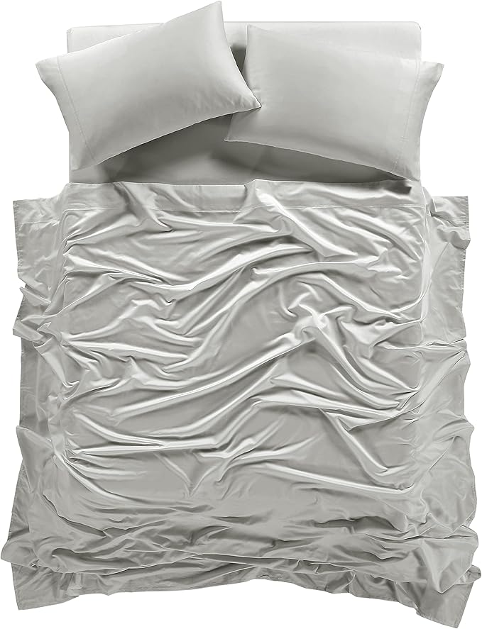 100% Supima Cotton Sheets 600 Thread Count,Bed Sheet Set King Size Sheets 4 Pieces, Soft & Silk Sateen Weave, Fits Mattress Up to 18'',Deep Pocket, Breathable & Fade Resistant(Silver Grey,King