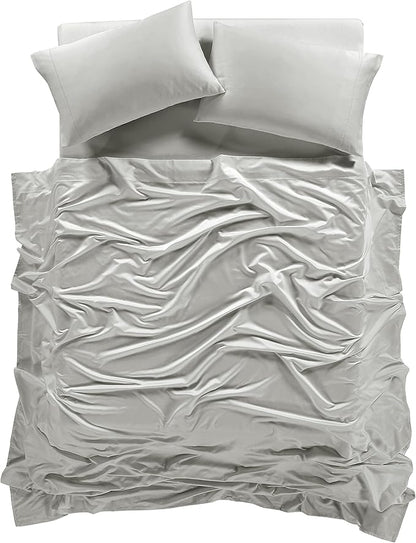 100% Supima Cotton Sheets 600 Thread Count,Bed Sheet Set King Size Sheets 4 Pieces, Soft & Silk Sateen Weave, Fits Mattress Up to 18'',Deep Pocket, Breathable & Fade Resistant(Silver Grey,King