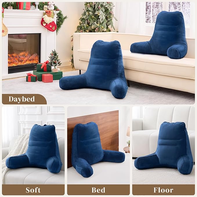 Sasttie Reading Pillow, Pillows for Reading or Relaxing – Ergonomic Support for Head, Neck, Back, and Lumbar, 21-Inch, Navy Blue