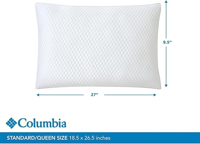 Columbia Comfort Ice Fiber Side Sleeper Down Alternative Bed Pillow with Polyester Fiberfill, Supportive Cooling Double Sided Breathable Cover (Side Sleeper, Standard/Queen (Pack of 1))