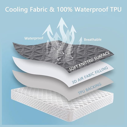 Premium Waterproof Mattress Protector Twin XL Size, Breathable Bed Cover 3D Air Fabric Cooling Mattress Pad Cover Smooth Soft Noiseless Washable, 8''-21'' Deep Pocket (Gray)