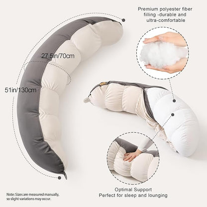 Peallow(Pat. Pend) – Long Round Body Pillow for Adults, Bolster Pillow for Sleeping, Soft and Supportive Pillow for Sleeping & Lumbar Support (Gray-White, 39")