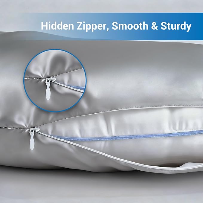 Pillowcase Cover Compatible with L-Shaped Contour Swan Body Pillow, Comfortable and Soft Satin Pillow, Similar to Silk Pillow Cover, Gray