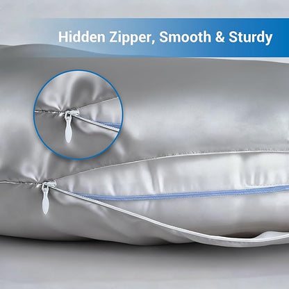 Pillowcase Cover Compatible with L-Shaped Contour Swan Body Pillow, Comfortable and Soft Satin Pillow, Similar to Silk Pillow Cover, Gray