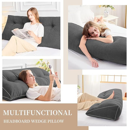 Sasttie Headboard Pillow Twin/Twin XL, Wedge Pillow Headboard for Dorm, Triangular Daybed Backrest Cushion for Sitting or Reading in Bed, with Removable Washable Cover, Dark Grey