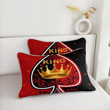 AILONEN Red & Black Quilt Set for Couples Lovers - Full King Crown Printed Bedspread Coverlet,His Hers Themmed Love Heart Quilted Bedding + 2 Pillowcases