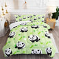Kawaii Cartoon Black White Panda 3Pcs Bedding Animal Themed Comforter Full Bamboo Heart Pattern Bedding Set for Kid Teen Girl Boy Bed Decor Green Paw Quilt with 1 Comforter and 2 Pillowcases