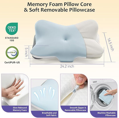 Cervical Pillow for Neck and Shoulder,Contour Memory Foam Pillows,Ergonomic Neck Support Pillow for Pain Relief, Side Back Stomach Sleepers with Pillowcase