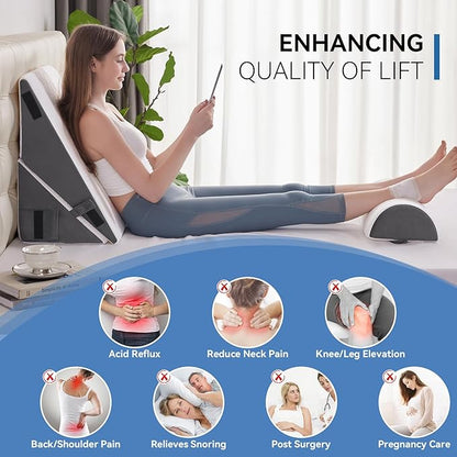 Wedge Pillow Set for After Surgery, 3 PCS Bed Wedge Pillow for Sleeping, Memory Foam Orthopedic Back Pillow for Pain Relief and Acid Reflux, Adjustable Post Surgery Pillow Grey