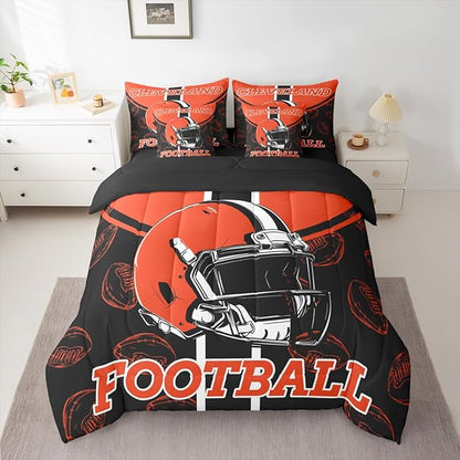Feelyou Football Comforter Set with Sheets 7 Piece Twin Size Ball Games Bedding Set for Kids Boys Girls Rugby Bed in a Bag City of Footballs Room Decor Rugby Sports Soft Lightweight
